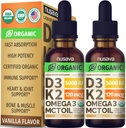 (2 Pack) Organik Vitamin D3 K2 MCT Oil Omega 3, 5000 IU - En Güçlü D Sıvı, No Fillers, Non-GMO Sıvı D3 Daha Hızlı Apsiyon ve Immune Desteği (Vanilla, 1 Fl OZ x 2)