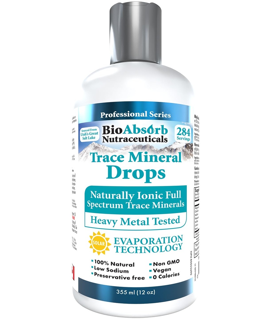 Bio Absorb Trace Mineral Ölüyor. Ağır Metal Test Edildi. 284 Yoğun Utah'un GSL Sea Water'den Organik Trace Mineralleri servis eder. 125 mg of Ionic Magnezyum (12 oz)