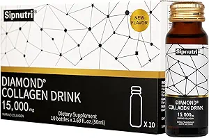 Diamond Liquid Collagen Drink, 15000 mg Hydrolyzed Marine Collagen Peptides with Vitamin C, Pomegranate, Healthy Hair Skin Nails Joints Bones Support, 50 ml x 10 Bottles