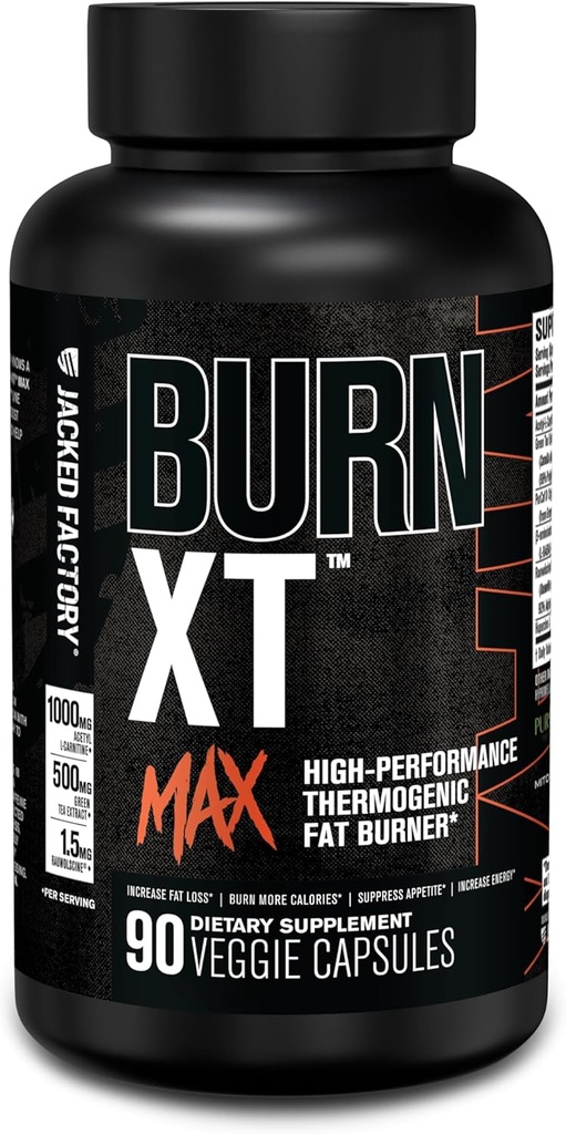 Jacked Factory Burn-XT Max - High-Performance Thermogenic Fat Burner & Appetite Suppressant için Kilo kaybı w/PurCaf Organik Caffeine, MitoBurn, Green Tea, Acetyl L Carnitine & More - 90 Capsules