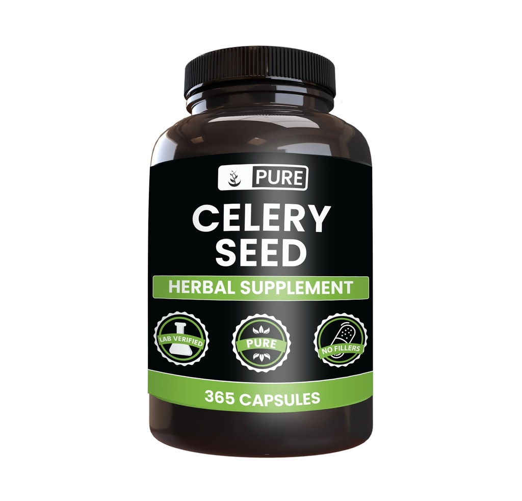 Saf Original Malzemeler Celery Tohumu (365 Capsules) Magnezyum Or Rice Fillers, Always Pure, Lab TY