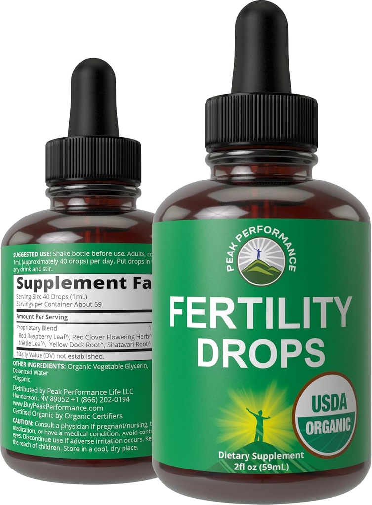 USDA Organic 5-In-1 συμπληρώματα γονιμότητας για τις γυναίκες. Υψηλή απορρόφηση Υγρές σταγόνες Βιταμίνες Αναμιγνύονται με 5 χειροποίητα φυτικά συστατικά για την αναπαραγωγική υγεία, υποστήριξη σύλληψης. Vegan, Μηδέν Ζάχαρη