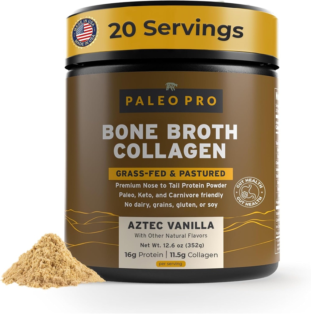 PaleoPro Bone Broth Collagen protein Toz - Turmeric Root Grass-Fed Collagen Toz Skin & Bones - Gluten Free, No Sugar, Soy, Js, Net Carbs - Paleo Blu Friendly 20 Servisler