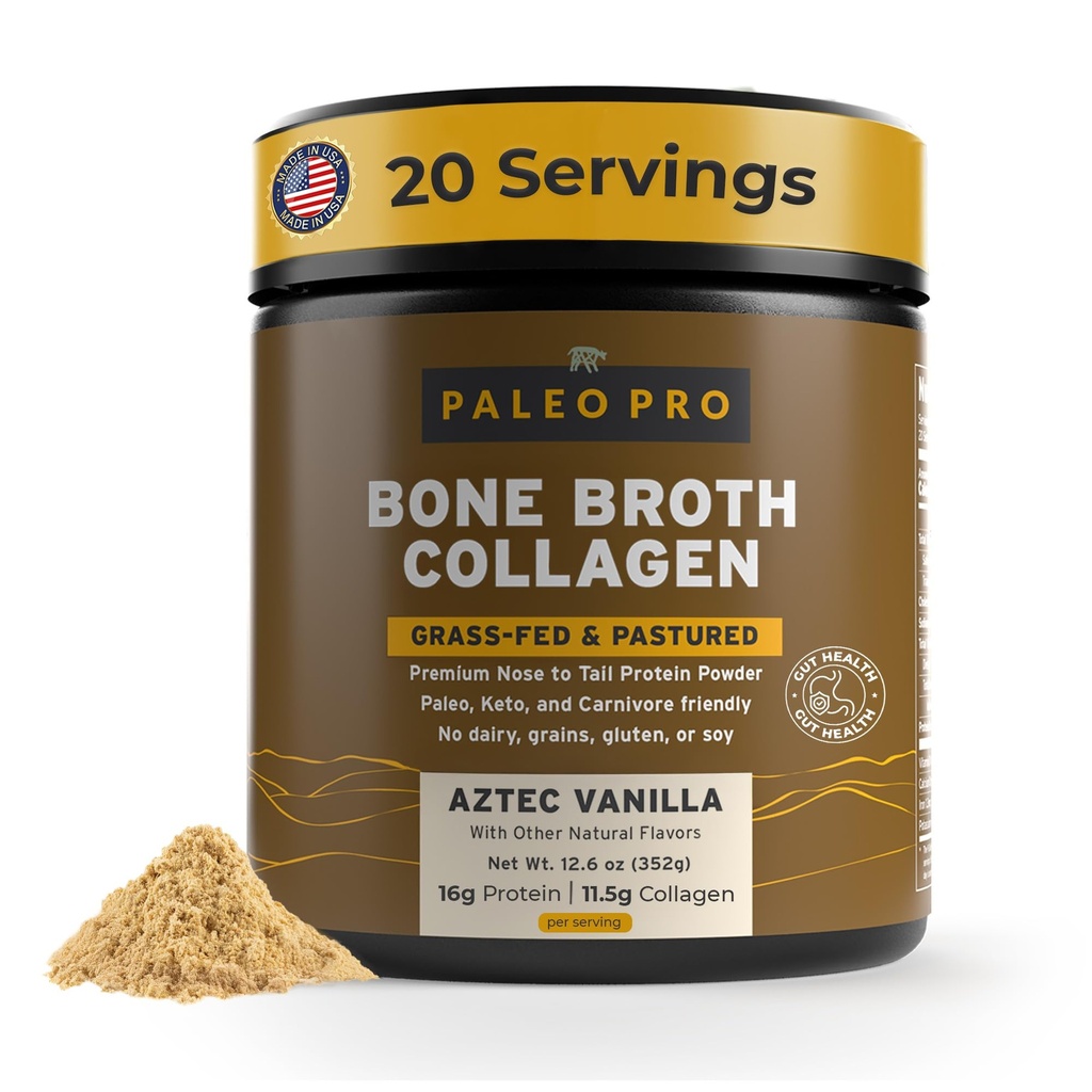 PaleoPro Bone Broth Collagen protein Toz - Turmeric Root Grass-Fed Collagen Toz Skin & Bones - Gluten Free, No Sugar, Soy, Js, Net Carbs - Paleo Blu Friendly 20 Servisler