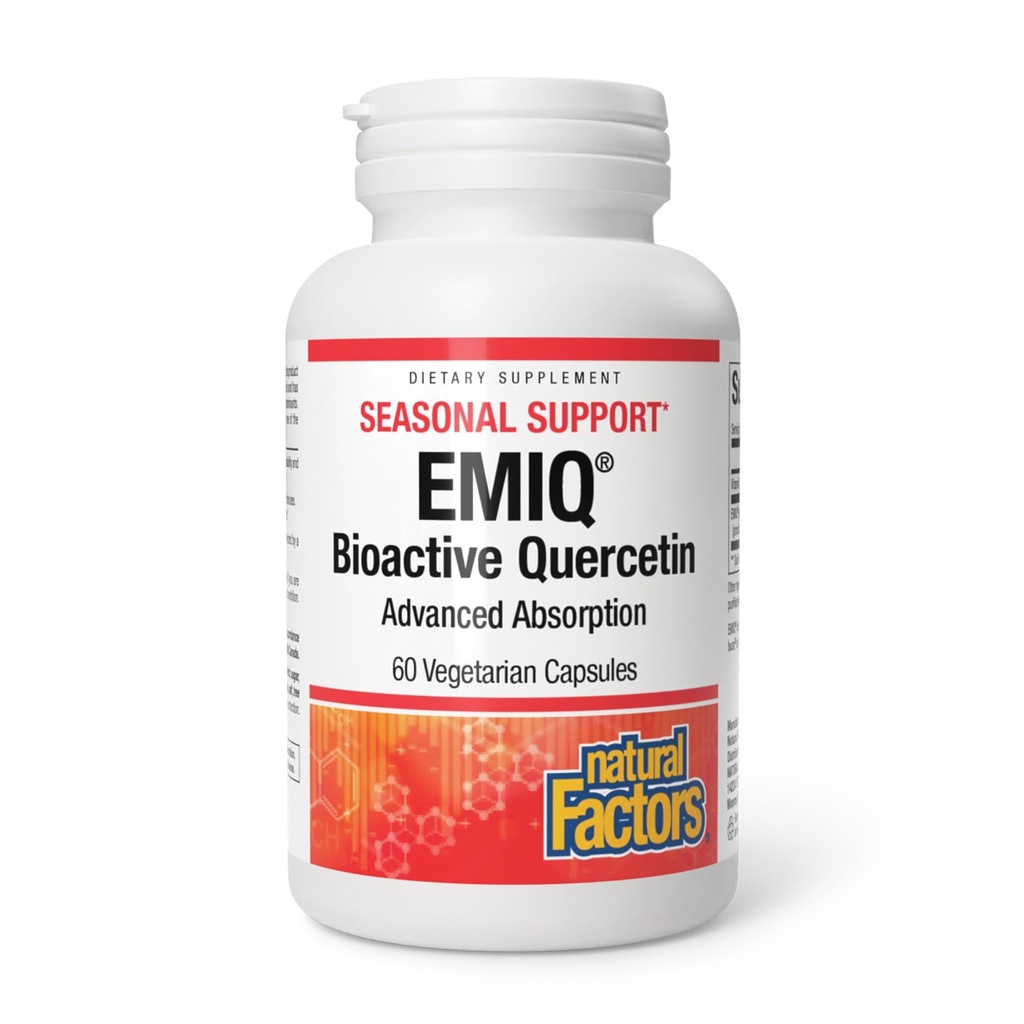 Doğal Faktörler Biyoaktif Quercetin EMIQ - Immunity Support Supplement with Vitamin C - Quercetin for Upper Respiratory & Heart Health - 60 Vegetarian Capsules (60 Hizmet)