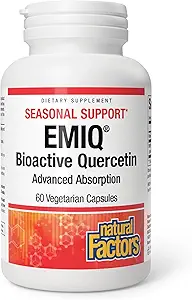 Doğal Faktörler Biyoaktif Quercetin EMIQ - Immunity Support Supplement with Vitamin C - Quercetin for Upper Respiratory & Heart Health - 60 Vegetarian Capsules (60 Hizmet)