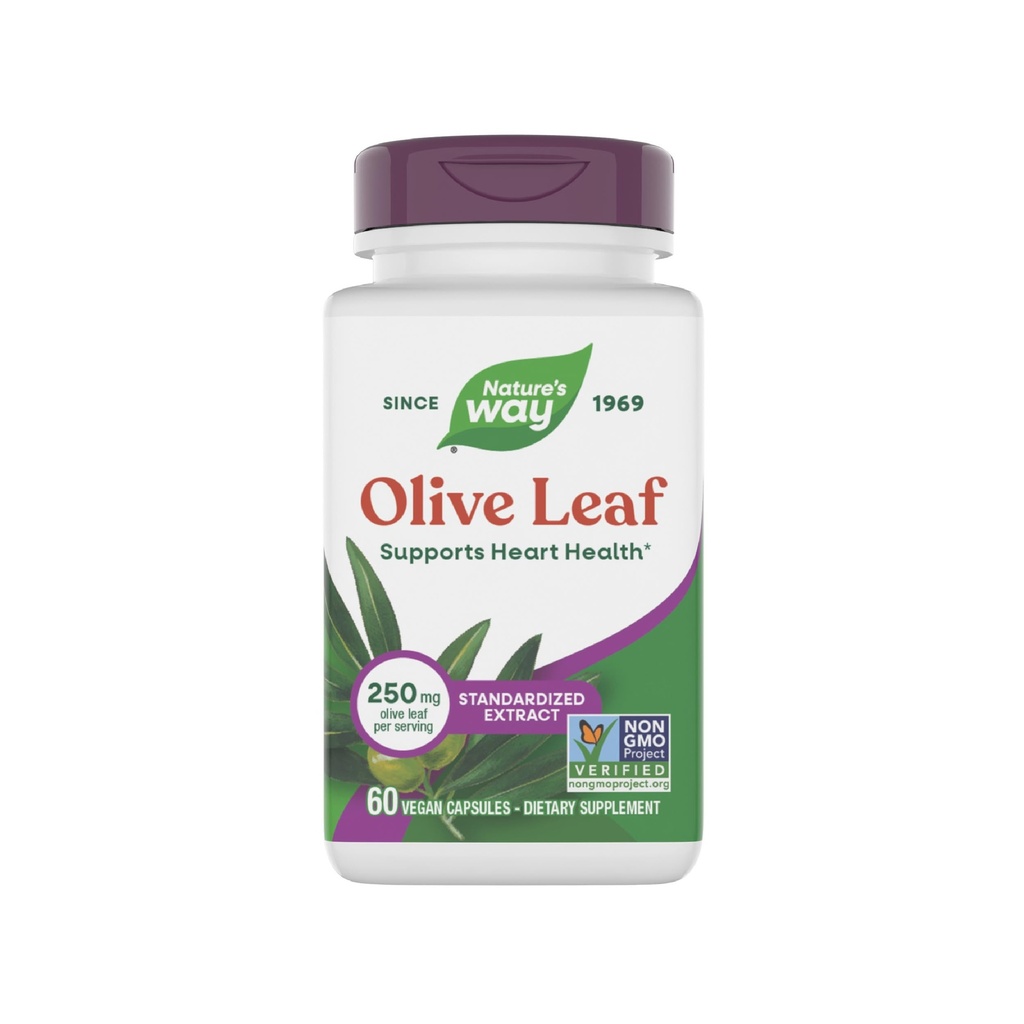 Nature's Way Olive Leaf Premium Extract Supplement, Supports Heart Health*, 250 mg Per Service, Gluten Free, Vegan, 60 Capsules (Packating May Vary)