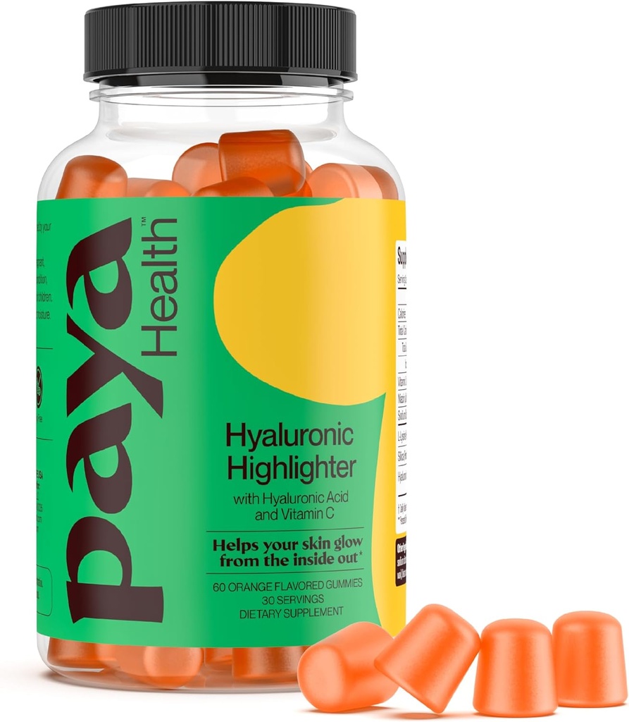 Hyaluronic Highlighter Skincare Gummies | Supports Brighter, Dewy, Plantp Skin | Vegan Hyaluronik Asit & Vitamin C Supplement | Non-GMO, Gelatin-Free, Orange Flavor, 30-Day Supply