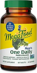 MegaFood One Daily Mens Multivitamins - Erkekler için Multivitamin - C vitamini, D3 & Vitamin B12 - Kas, Enerji Metabolism & Immune Support - Vegetarian, Gluten Free - 60 Tablet, 60 Hizmet