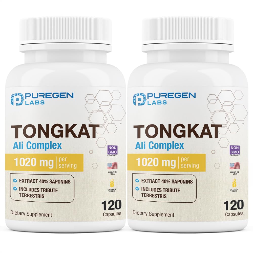 Puregen Laboratuvarları Tongkat Ali, hizmet başına 200 ila 1, 1020 mg, [Yüksek Potency] Total 240 Capsules - Erkeklerin Sağlık Desteği 20 mg Tribulus Terrestris | ABD'de Yap, Gluten Free, Made in USA