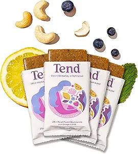 Tend Daily Best Prenatal Vitamin Bar, Φτιαγμένο με οργανικά συστατικά για Έγκυες & Επιλόχειες Μητέρες, Περιλαμβάνει DHA, Βιταμίνη D, B, Choline, Folate - λεμόνι Berry (4ct)