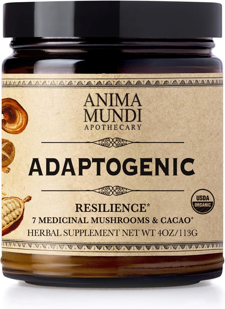 Anima Mundi Apothecary Organic Mushroom Supplement - Adaptojenik Mushrooms + Cacao - Organik Lion's Mane, Shiitake, Chaga & More - Add to Coffee, Tea & Smoothies (4oz / 113g)