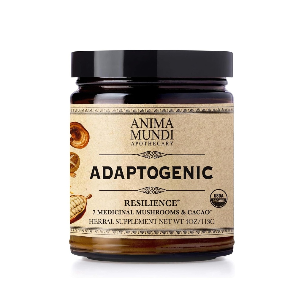 Anima Mundi Apothecary Organic Mushroom Supplement - Adaptojenik Mushrooms + Cacao - Organik Lion's Mane, Shiitake, Chaga & More - Add to Coffee, Tea & Smoothies (4oz / 113g)