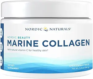 Nordic Naturals Nordic Beauty Marine Collagen Powder, Strawberry - 5.29 Ounces - Collagen Powder Supplement for Healthy Skin, Joints, and Bones, Vitamin C for Antioxidant Support - 30 Servings
