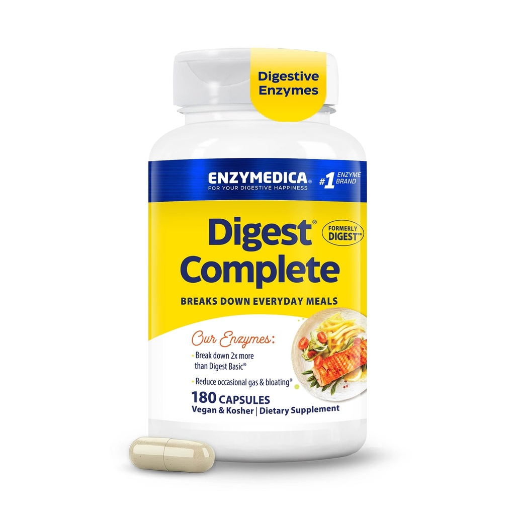Enzymedica Digest, Full-Range, Everyday Digestive Enzymes, προσφέρει γρήγορη δράση αερίου & Bloating Relief, 180 Count (FFP)