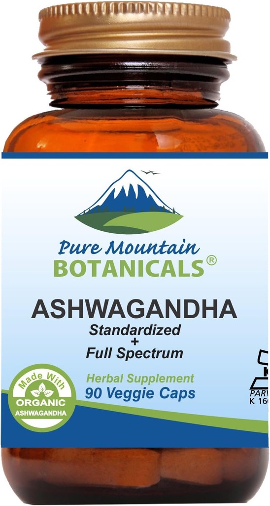 Saf Dağ Botanikleri Ashwagandha Capsules - 90 Kosher Vegan Caps with 475 mg Organik Ashwagandha Root & Potent Ashwagandha Extract