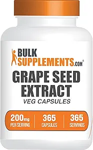 BulkSupplements.com Grape Tohumlama Kapsülleri - Antioksi Supplement, Grape Seedi 200 mg - Vegan & Gluten Free, 1 Capsule per Service, 365 Veg Capsules (Pack of 1)