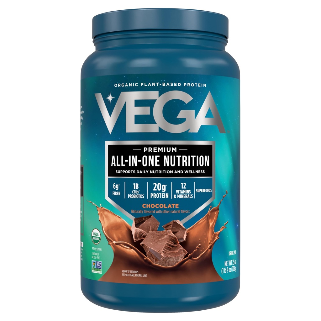 Vega Organic All-in-One Vegan Protein Powder, Σοκολάτα - Superfood Ingredients, Βιταμίνες για Υποστήριξη Ανοσίας, Keto Friendly, Pea Protein for Women & Men, 25 Oz (Packaging May Vary)