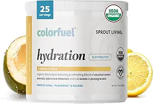 Sprout Living, Colorfuel Hydration Toz İçecek Mix, Organik Superfoods + Adaptogens | Hydration Support & Recovery, Electrolytes, Himalaya Pink Salt, Coconut Water, Lemon Citrus Flavor (25 hizmet)