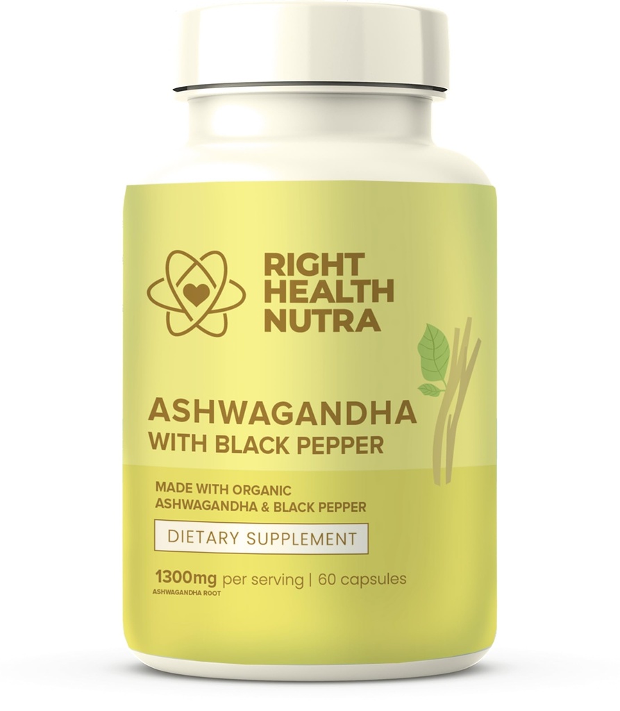 Σωστή Υγεία Κάψουλες Nutra Ashwagandha - 60 Count - 1300mg ανά υπηρεσία - Ashwagandha για άνδρες και γυναίκες με μαύρο πιπέρι για μέγιστη απορρόφηση - Συμπληρώματα Κατασκευάζεται στις ΗΠΑ