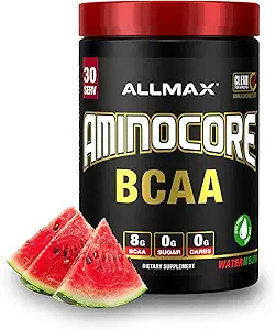 ALLMAX Διατροφή AMINOCORE BCAA – 8G BCAAs – 100% καθαρός κλάδος αλυσοδεμένα Αμινοξέα – Χωρίς γλουτένη - Καρπούζι - 315 γραμμάρια