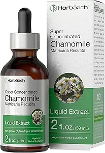 Horbäach Chamomile Extract Liquid | 2 fl oz Tincture | Alkol Free | Super Tempd Herb Supplement | Vegetarian Drops | Non-GMO, Gluten Free