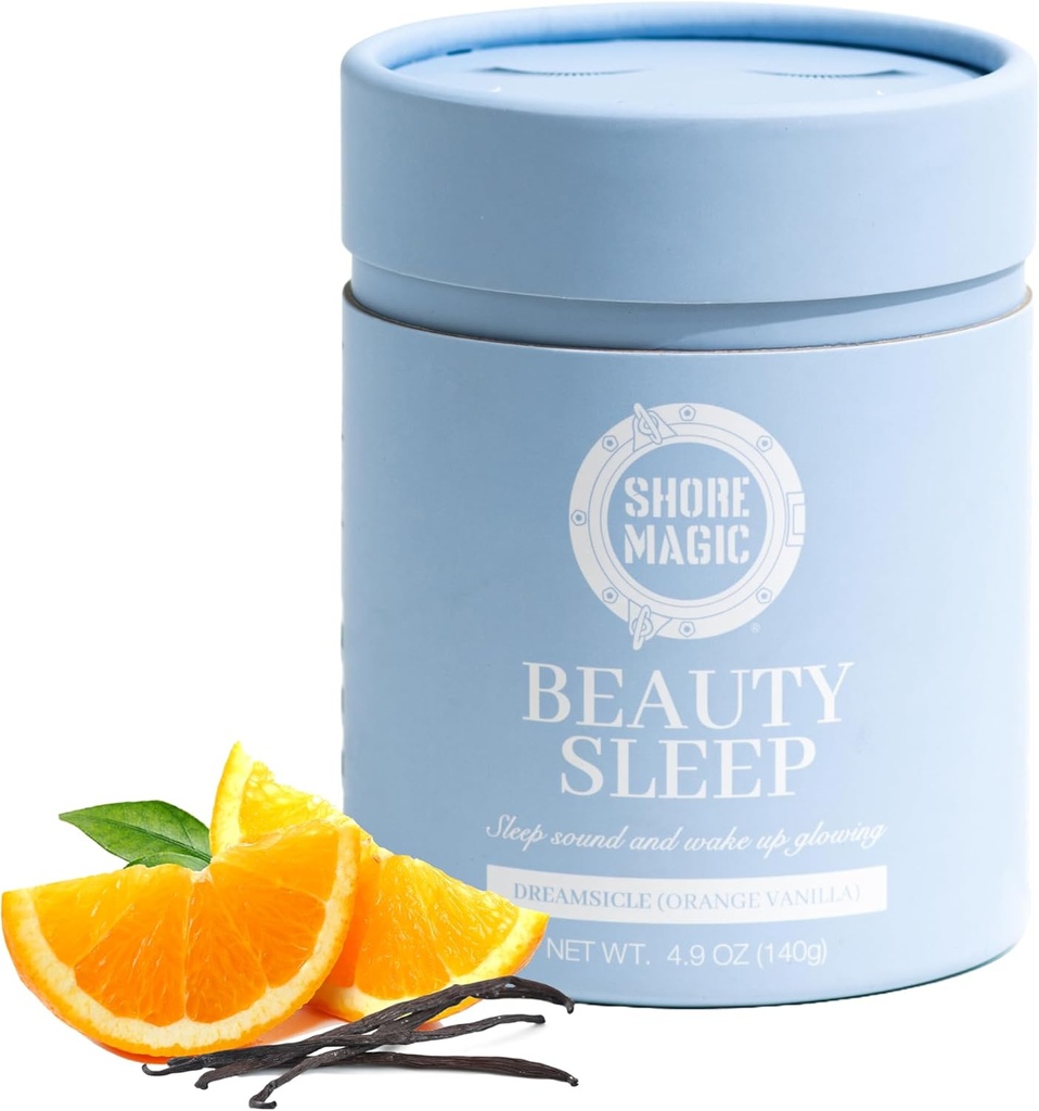 Shore Magic Beauty, Premium Marine Collagen ile uyur - Hydrolyzed Type I-IV Hydro ile Magnezyum & L-Theanine, Promosyonlar ve Rahatsız Uyku, Orange-Vanilla Flavor, Sugar-Free,Melatonin-Free