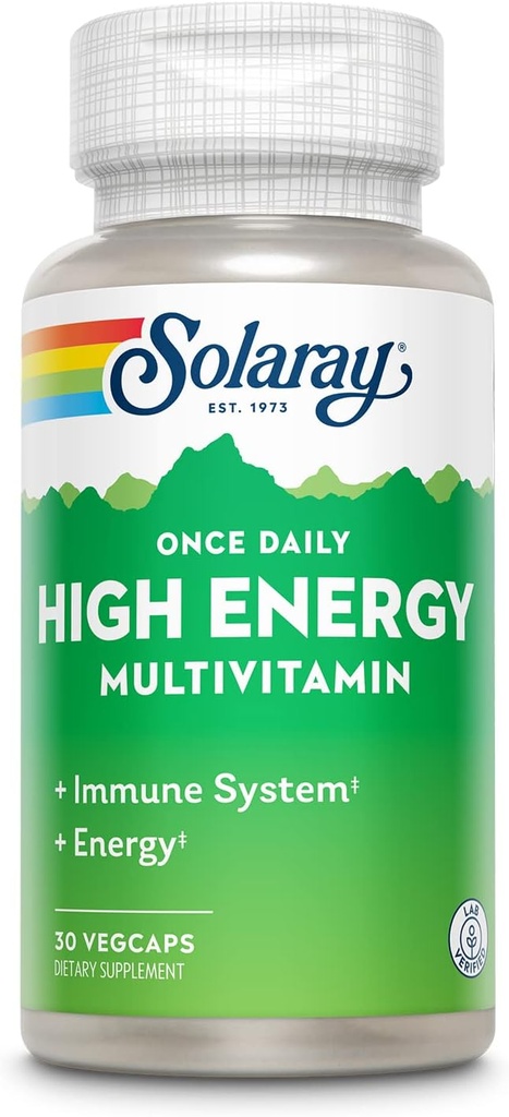 SOLARAY Kadınlar ve Erkekler için Günlük Yüksek Enerji Multivitamini - Enerji Supplements - Immune Support w/Vitamin C, A, D ve E, Vitamin B Kompleksi, Trace Minerals, 60-Day Garanti, 30 Serv, 30 VegCaps