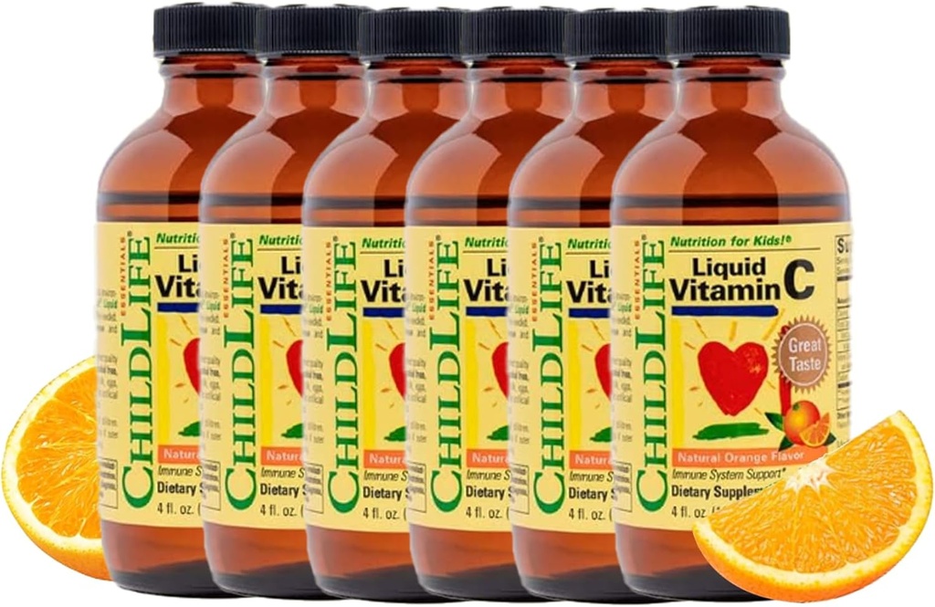 ÇOCUKLIFE ESSENTIALS Sıvı Vitamin C - Çocuklar için Saf Vitamin C Sıvı Supplement, Immune System Support, Great Taste - Natural Orange Flavor, 4 Fl Oz (Pack of 6)