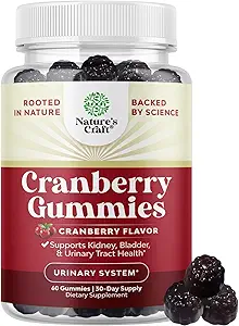 Kadınlar ve Erkekler için Doğal Cranberry Gummies - Ekstra Kuvvetler Urinary Tract Health Kidney Support Bladder & Immune Health - Vegan Gluten & Gelatin Free