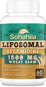 Spermidine Supplement 15 MG -% 99, Yüksek Aborpsiyon, 1500 MG Fermented Buğday Germ Extract with çinko & Thiamin, Men & Women - Cellular Renewal, Aging Defense, Enerji, 60 Softgels