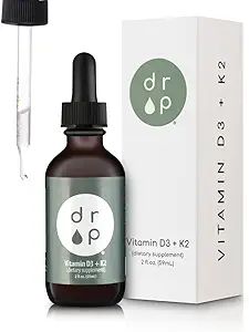 D3 Vitamini + K2 Bitki bazlı D3 ve 45 mcg of K2, 2 oz Bone Strength için 2 oz Liquid Supplement, Geliştirilmiş Mood - Yapay Preservatifler, Unflavored, Coconut MCT Oil