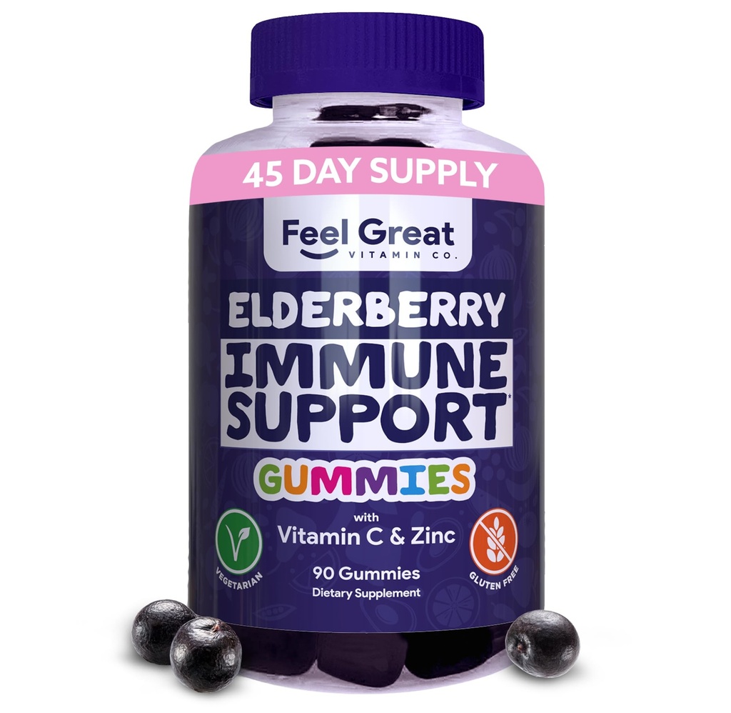 Νιώστε μεγάλη Sambucus Gummys Elderberry με ψευδάργυρο και βιταμίνη C για ενήλικες 