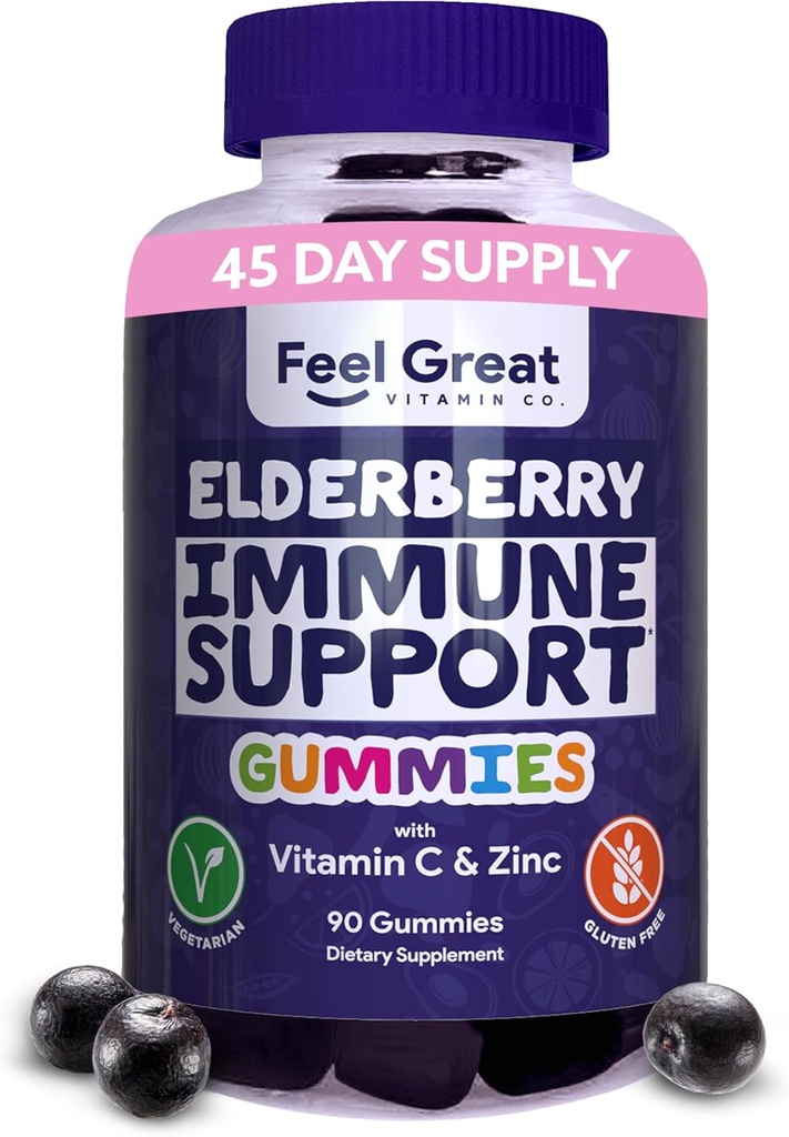 Büyük Sambucus Elder Gummies with çinko and Vitamin C for Yetişkinler | Immune Support ATM | Berry Flavored Vegan Supplement | 90 Day Supply
