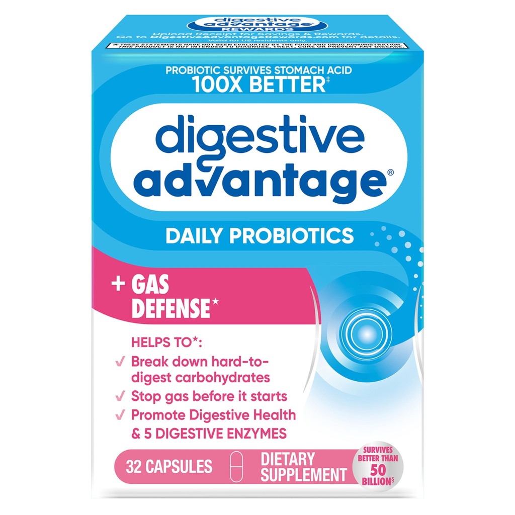 Digestive Enzyme ve Probiyotik Capsule- Digestive Avantaj 32 Capsules, Survives 100x Düzenli 50 milyar CFU'dan daha iyi, gıdayı parçalayın, gazın önlenmesine yardımcı olun
