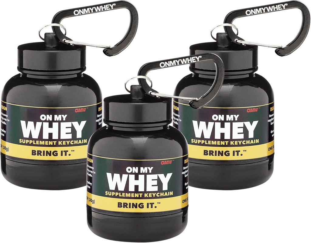 OnMyWhey - Protein Powder και συμπλήρωμα χοάνης Keychain, Portable to-Go Container για το γυμναστήριο, προπονήσεις, καταλληλότητα, και τα ταξίδια - TSA εγκριθεί, Classic 3-Pack