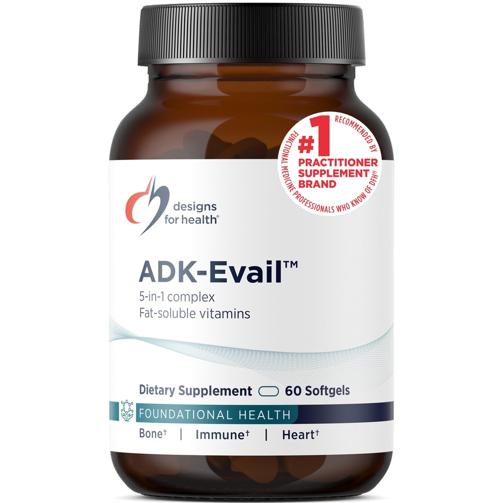 Σχεδιασμός για Υγεία ADK Eval - 5000 IU VIT D3 με Βιταμίνες Α, Ε (Annatto Gamma Delta Tocotrienols), Κ (K1 + K2) - Fat Soluble Vitamin D Complex - Οστική + Ανοσοποιητική Υποστήριξη - Μη ΓΤΟ (60 Softgels)