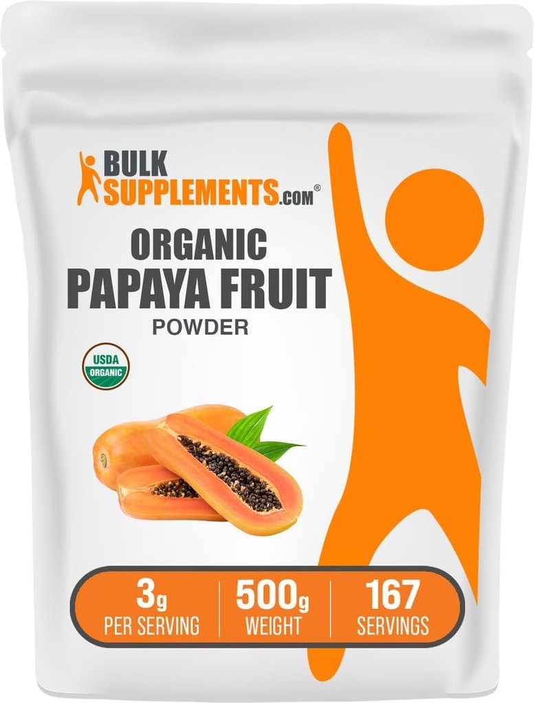 BulkSupplements.com Organik Papaya Meyve Tozu - Karica Papaya Meyvesinden Kaynaklandı - Gluten Free, 3g per Service, 500g (1.1 lbs)