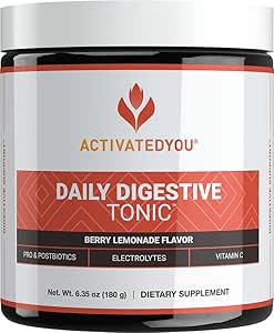 ACTIVATEDYOU Daily Digestive Tonic Kombucha - Sağlıklı Digestion & Youthful, Long-Lasting Energy- Prebiyotik Fiber, Probiyotikler, Postbiyotikler, C, Berry Lemonade Flavor (30 hizmet)