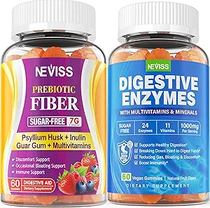 NEVISS Psyllium Husk Prebiyotik Fiber Gummies - 7G Fiber 2000 mg Prebiyotik Fiber Mix & Multivitamins - Inulin, Fos, Guar Gum & Multi Digestive Enzymes Vitamin Gummies Chewable Enzymes