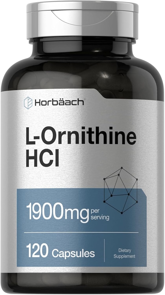 Horbäach L Ornithine HCl | 1900 mg | 120 Capsules | Non-GMO & Gluten Free Supplement Supplement Supplement