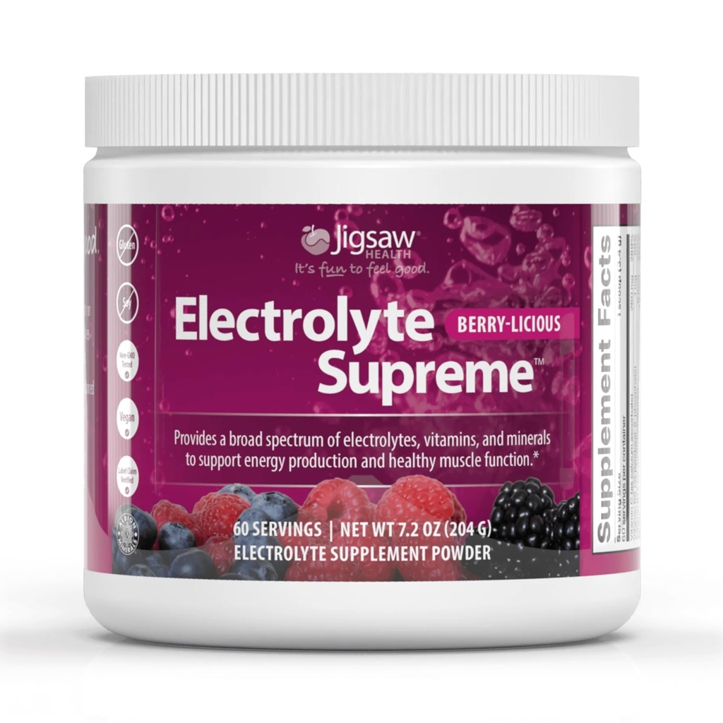 Jigsaw Health Electrolyte Supreme | Broad Spectrum of Electrolytes + Trace Minerals | Berry-Licious Flavor | 60 Hizmet (Jar)