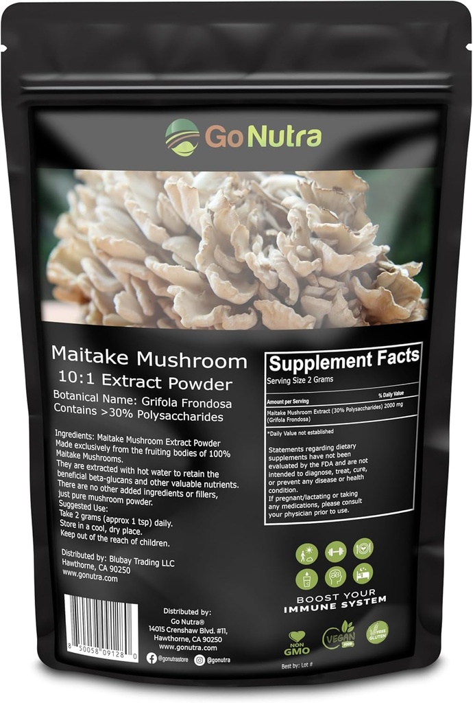 Go Nutra Maitake Mushroom Extract Toz 8 oz | 10:1 Extract Strength | Mushroom Supplement 30 Polysaccharides | Maitake Toz King of Mushrooms | 8 Ounce