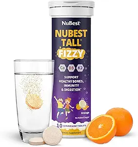 NuEn İyi Uzun Fizzy - Bone Strength, Immunity, Çocuk Yaş Egzersizi ve Gençler | Probiyotik, Kalsiyum, Red Marine Algae'den Magnezyum, Vitaminler | 10 Orange Effervescent Tabletler | 2 Hafta