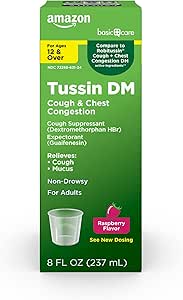 Basic Care Tussin Cough Plus Θήκη Συμφόρηση DM Σιρόπι, Βατόμουρο Γεύση, 8 fl oz (πακέτο του 1)