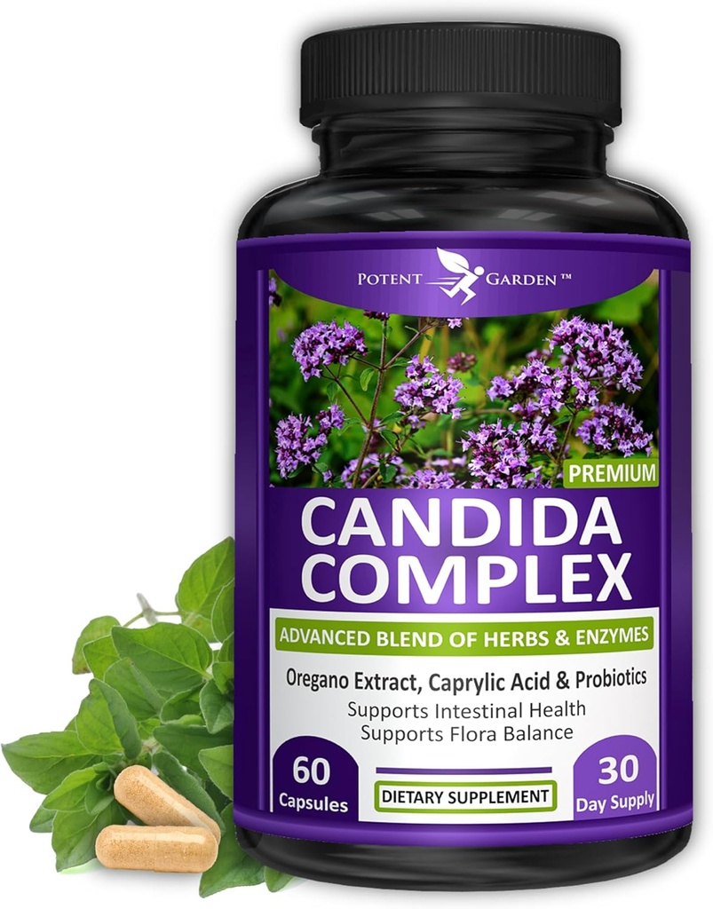 Potent Garden Candida Kompleksi - Oregano ve Caprylic Asit, Gut Flora Denge Kompleksi, Intestinal Health & Immune Support with Herbs & Probiyotiks, Gut Health Supplements for Women & Men 60 Count