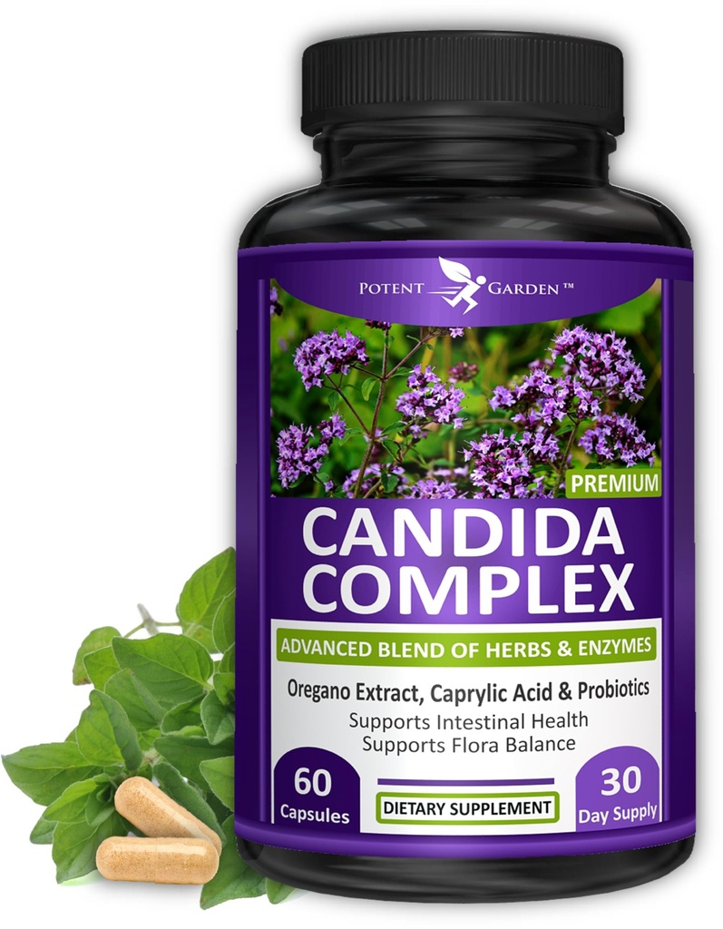 Potent Garden Candida Kompleksi - Oregano ve Caprylic Asit, Gut Flora Denge Kompleksi, Intestinal Health & Immune Support with Herbs & Probiyotiks, Gut Health Supplements for Women & Men 60 Count