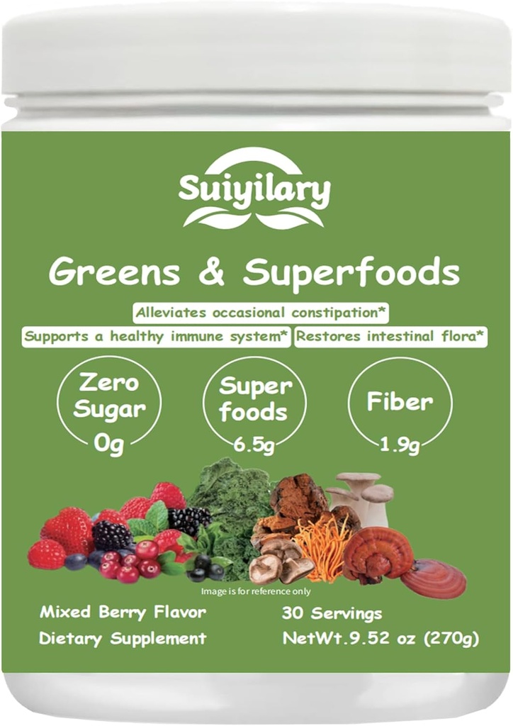 Greens Superfoods Toz Digestive Health, Sugar Free Super Greens Toz, Spirulina, Chlorella for Bloating & Gut Support, Daily Support for Women, 30 Hizmet, Mixd Berry
