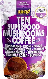 WIXAR Superfood Mushroom Coffee - Instant Coffee Toz, Ten Superfood, Türkiye Tail, Reishi, Chaga, Shiitake, Ashwagandha, Rhodiola Rosea, Elderberry, 5oz Mushroom Supplement