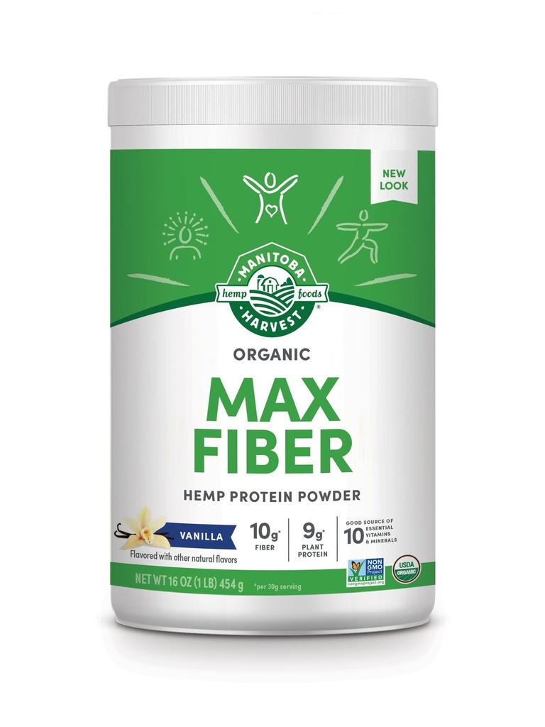 Manitoba Harvest Hemp Evet Organik Max Fiber Protein Toz, Vanilla, 16oz, 10g of Fiber, 9g protein ve 1.9g Omegas 3 &6 hizmet başına, Preservative Free, Non-GMO, Ambalaj Vary